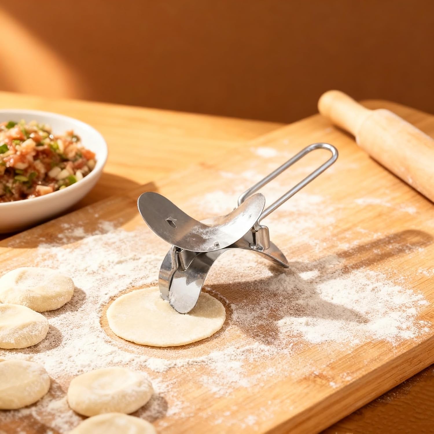 Dumpling Wrapper Cutter, Stainless Steel Dough Cutter Circle Roller Mold Making Tool for Kitchen Accessories