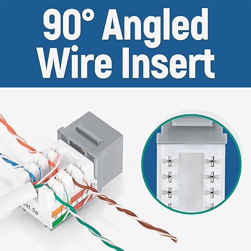 Miniatura 235 de Everest - Paquete de 10 conectores Keystone RJ45 Cat6 en ángulo de 90°, color blanco, conectores RJ45 hembra de perfil delgado, conector Keystone