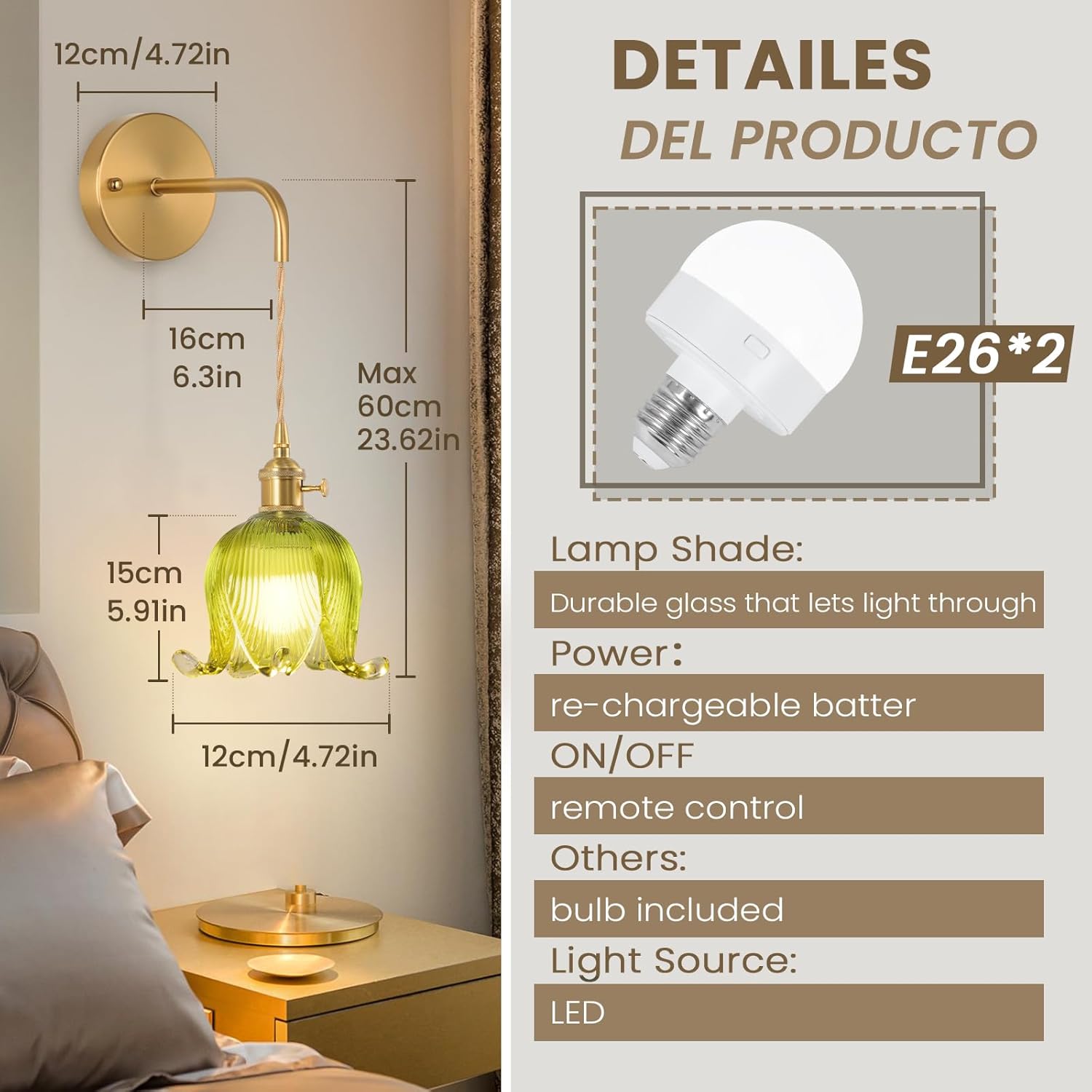 Battery Operated Wall Sconce Set of 2,Adjustable Chain Retro Gold Wall Mounted Light,Rechargeable Wall Light with Remote, Wireless Indoor Wall Lamp for Living Room Bedroom