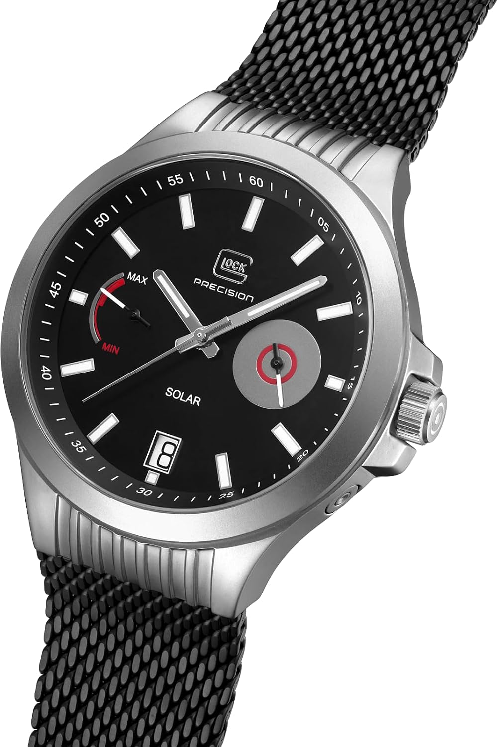 GLOCK Men's Solar Rechargeable Quartz Watch | 40-42mm case | Wristwatch with Steel or Titanium case and Date Display | Men's Watch with Swiss Super-LumiNova Indices and Hands | GW-Solar