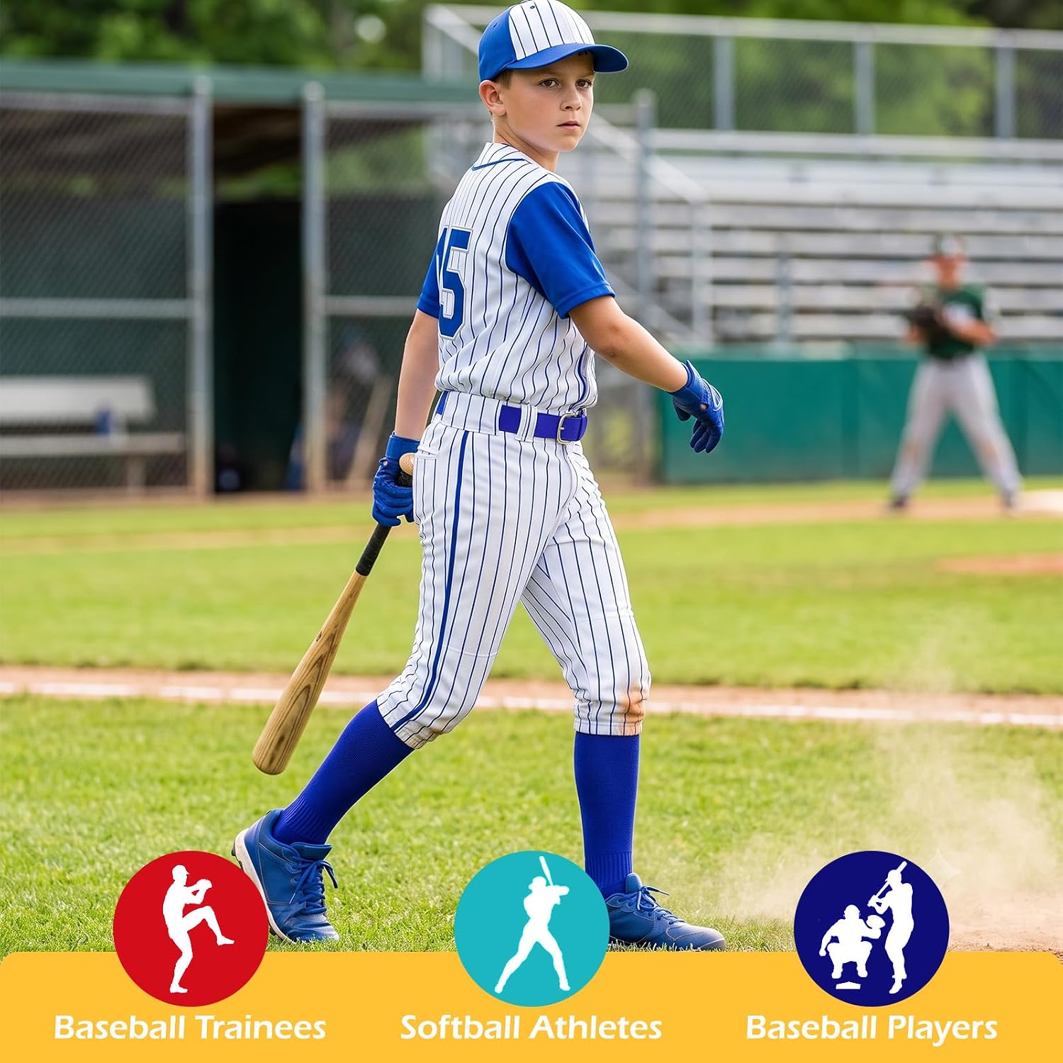 3 Pairs Youth Baseball Softball Cushioned Socks & 1 Elastic Belt Combo Set