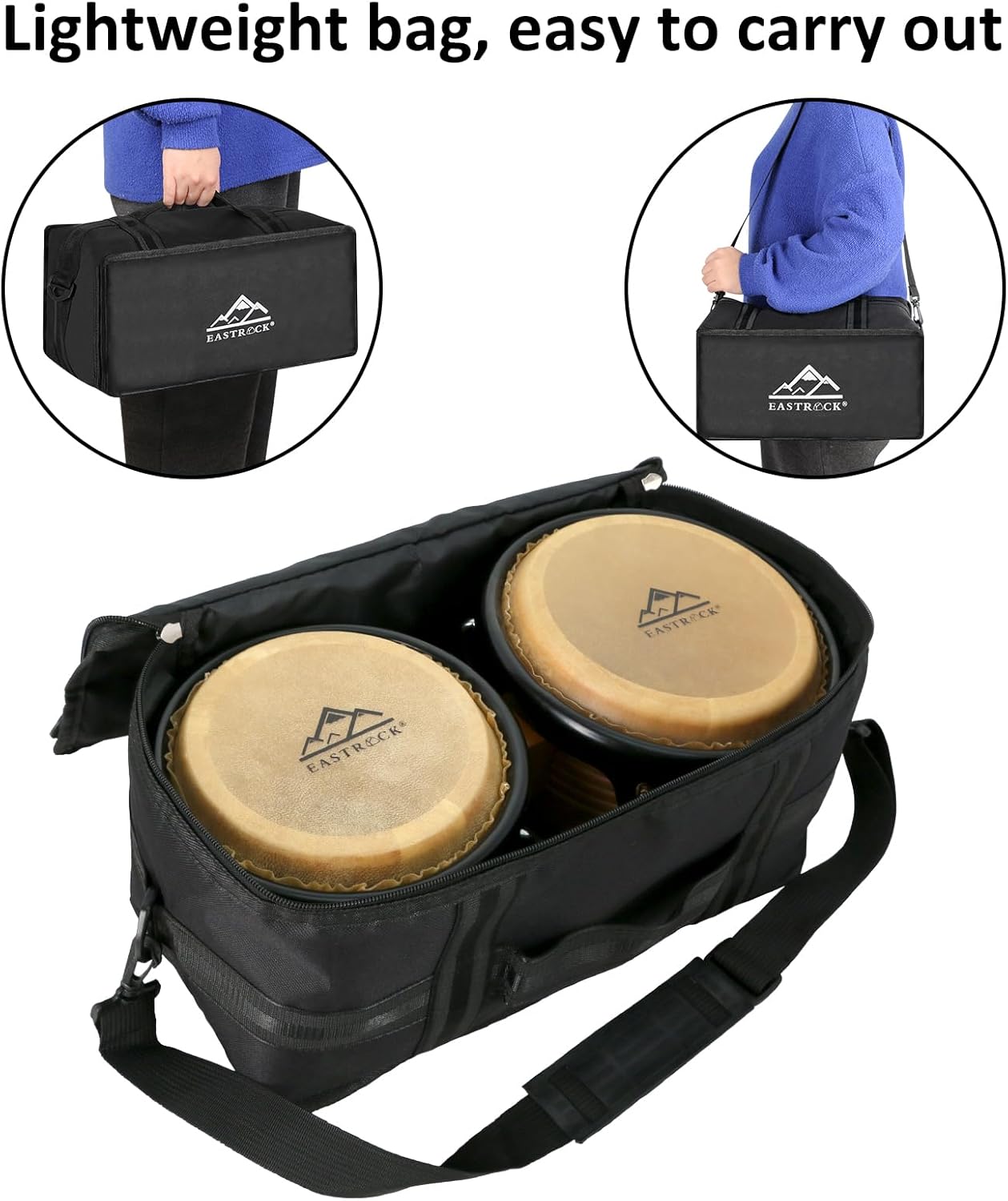 EASTROCK Bongo Drum 6.5” and 7.5” Bongos Set for Adults Beginners Professionals Tunable Wood and Metal Drum Percussion Instruments with Bag and Tuning Wrench (Log)