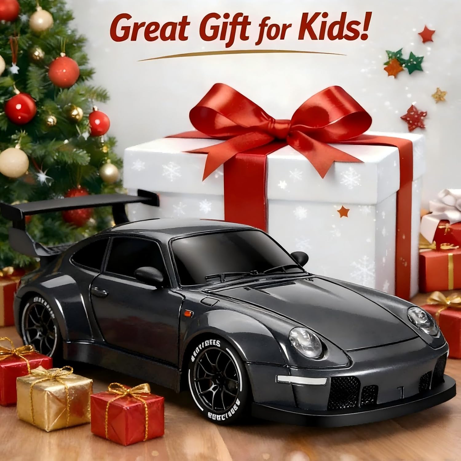 1:24 Scale RC Drift Car with LED Lights, 25km/h 4WD High Speed, Dual Batteries 50+ Min Play, 2.4GHz Remote Control, Multi-Surface Drift Tires, Racing Toy Vehicle for Adults Boys Girls, Royal Enforcer