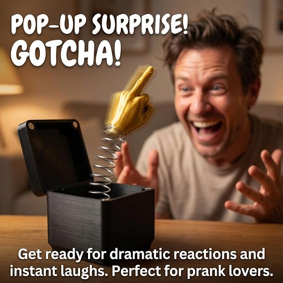 Mystery Box Gotcha Box Prank Box - Annoying Gift Box with 3D Printed Screws & Pop Up Middle Finger Surprise, Prank Kit for Adults, Novelty Birthday Gag Gifts for Him/Her, Office Pranks(Blue Gold)