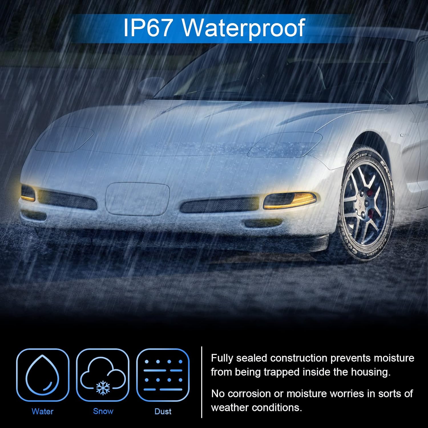 LED Front Corner Light Compatible with Corvette C5 1997-2004, Smoke Bumper Turn Signal Parking Lights Lamps Replacement 10301357, 10301356