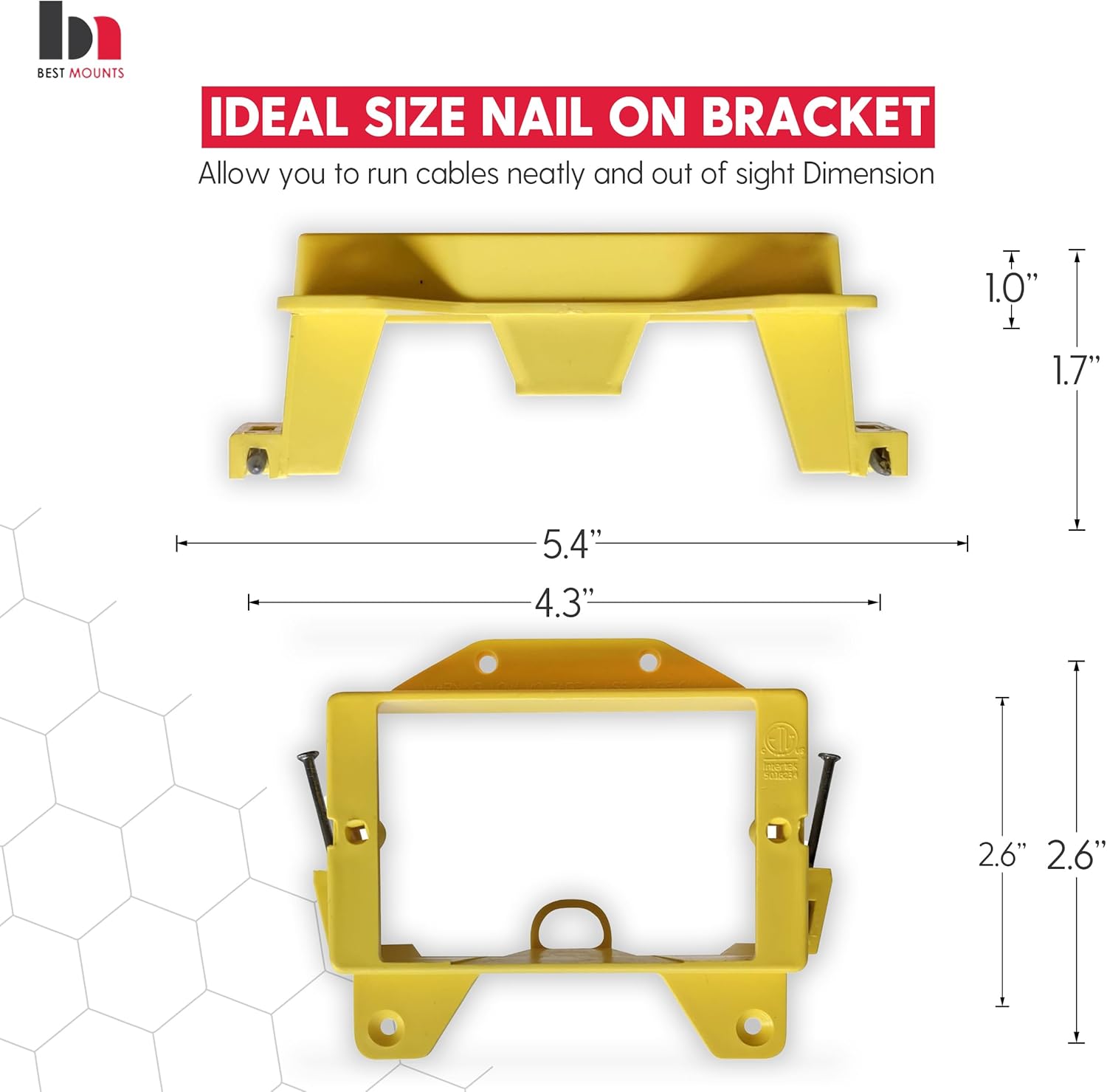 BestMounts - 10 Pack Nail-ON Low Voltage Mounting Brackets 1 Gang Multipurpose New Construction - Drywall Outlet Cable Wall Plate Bracket for Telephone Wire, Network Cable, HDMI, Speaker Wire