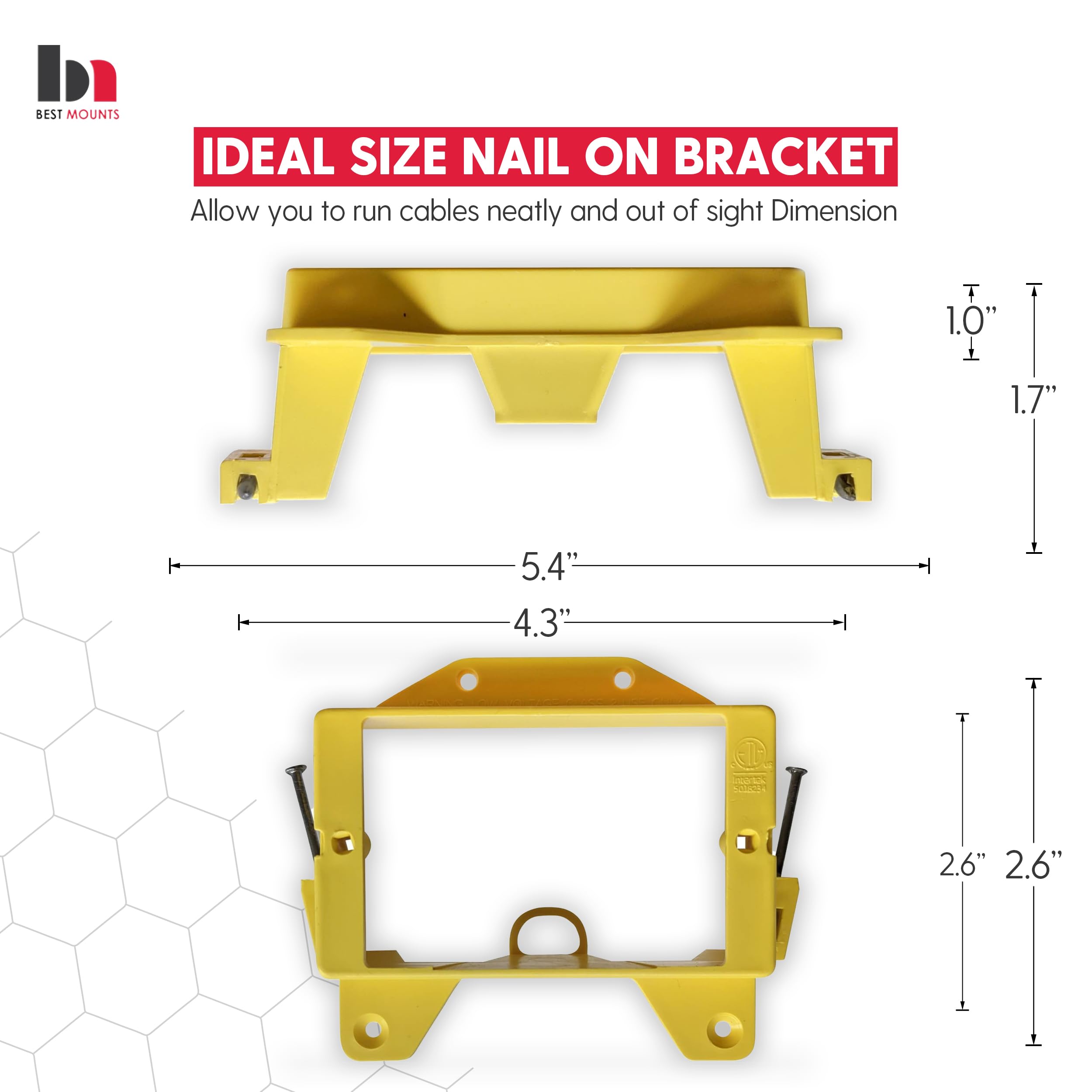 BestMounts - 10 Pack Nail-ON Low Voltage Mounting Brackets 1 Gang Multipurpose New Construction - Drywall Outlet Cable Wall Plate Bracket for Telephone Wire, Network Cable, HDMI, Speaker Wire — Amazon image 2