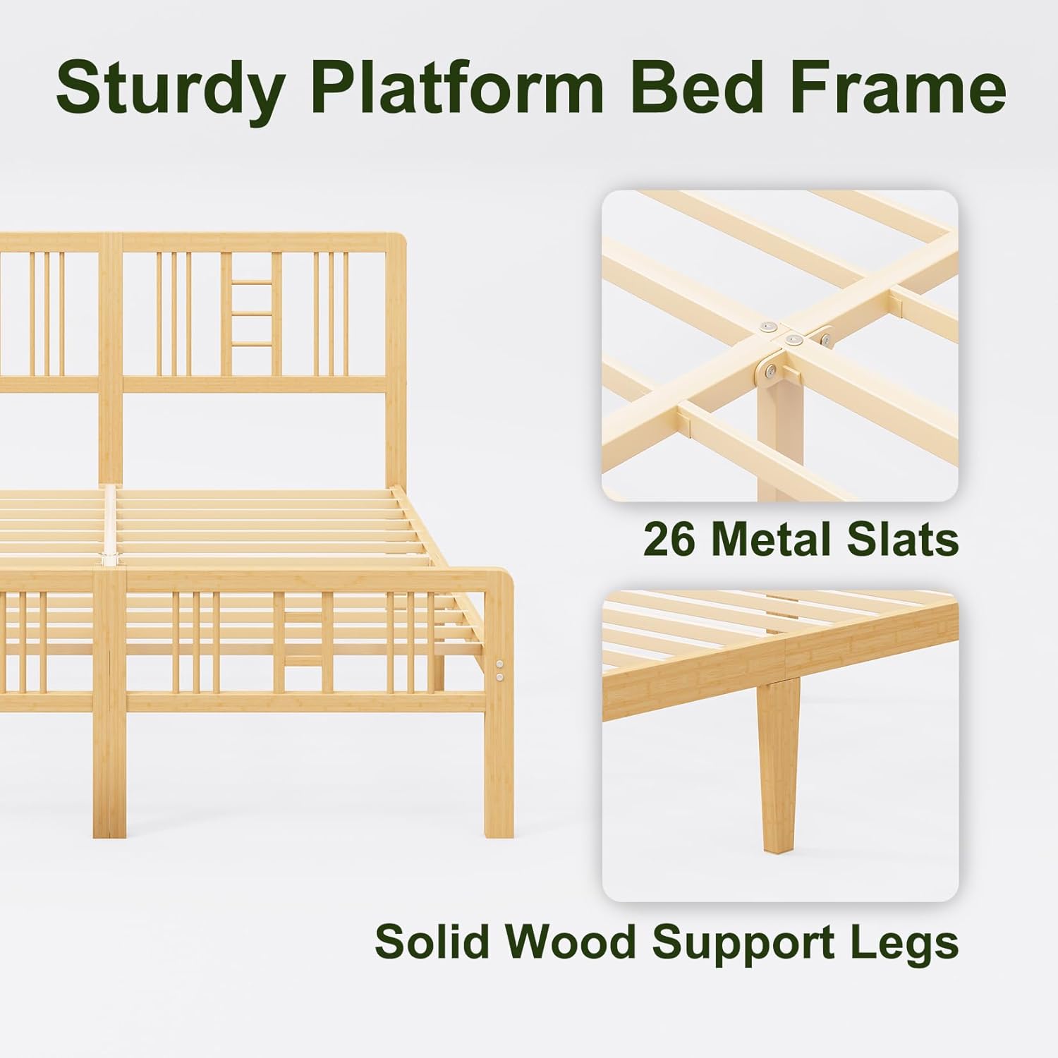 Breezehome 12 Inch High Solid Bamboo Wood King Size Bed Frame with Headboard and Footboard, Platform King Bed Frame with Metal Slats, No Box Spring Needed, Easy to Assemble, Sturdy