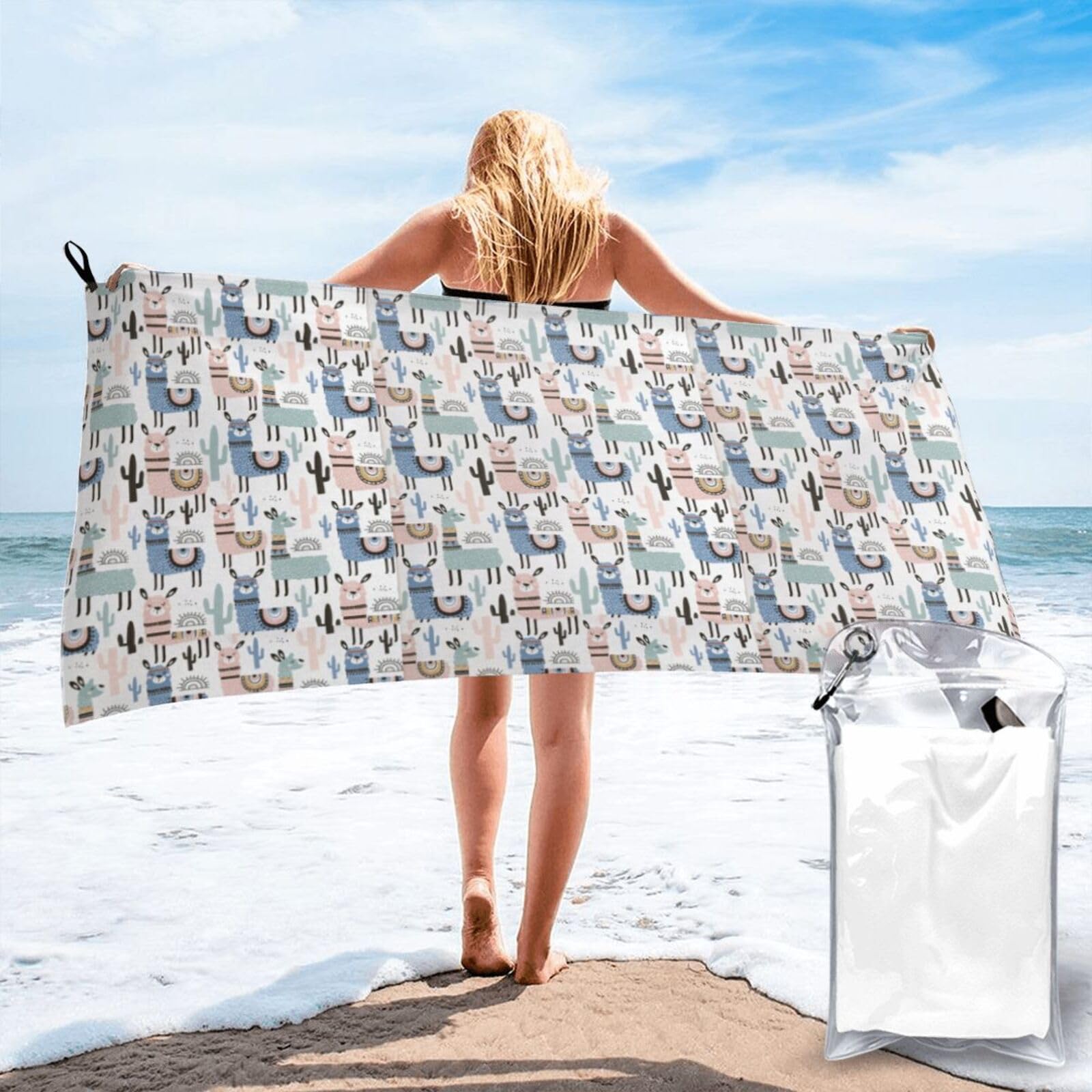 AYYQWE Llama Alpaca Cactus Print Lightweight Towel For Men Women Travel Beach Camping Hiking Yoga Swimming Sports