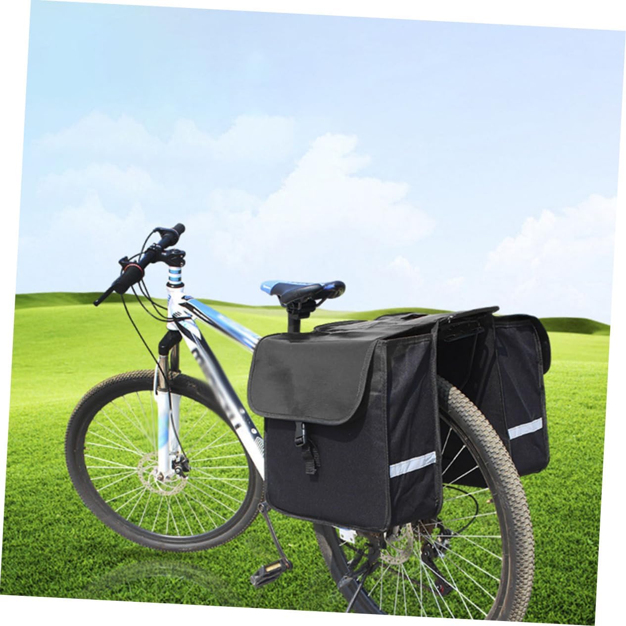 Bike Pannier Bag Rear Rack Carrier for Mountain Bike Saddle Bag Reflective Stripe -Road Use