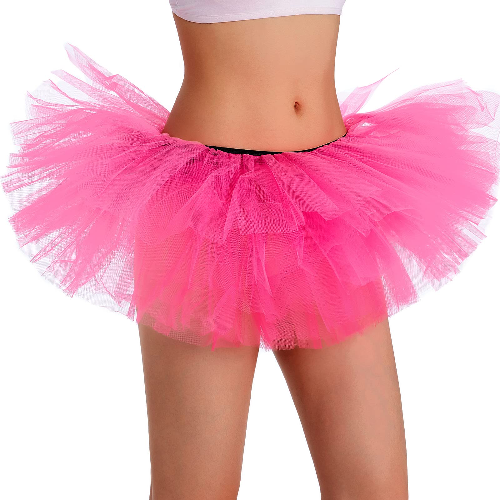 Phantomon Tutu Skirt Women's Teens Classic Elastic 5 Layered Tulle Ballet Skirt, 1950s Vintage Style Short Skirt, Adult Size
