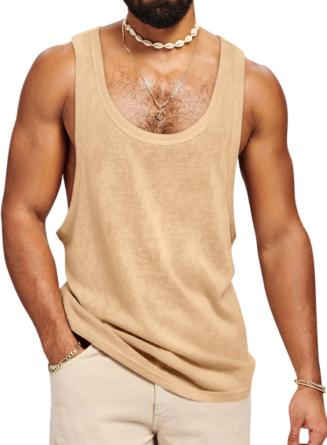 Runcati Mens Workout Tank Tops Sleeveless Loose Fit Gym Fitness Shirt
