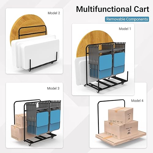 Miniatura 6 de Carrito de mesa plegable con soporte para silla plegable, carrito de mesa redondo 2 en 1 con ruedas giratorias, capacidad de peso de 1000 libras