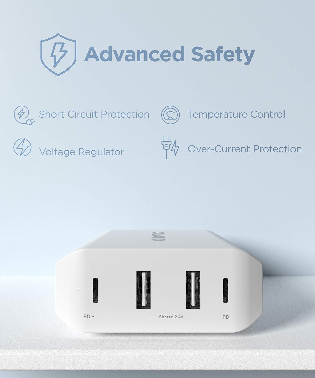 Galvanox Multi USB Port Type C PD 4 Port Fast Charger, 90W Desktop Wall Adapter Power Hub (2 USB C/2 USB A) Rapid Charging for iPhone/iPad/MacBook/Nintendo Switch/Galaxy S10/Note Plus (60W/18W/12W)