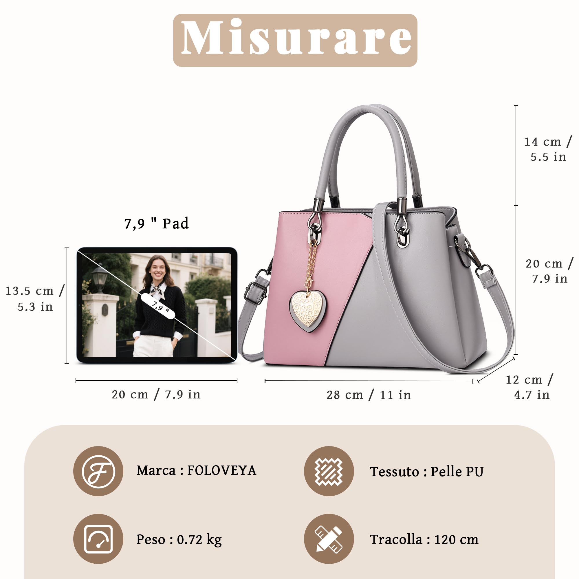 Borsa Donna Elegante, Borsa a Mano Media e a Spalla in Pelle PU