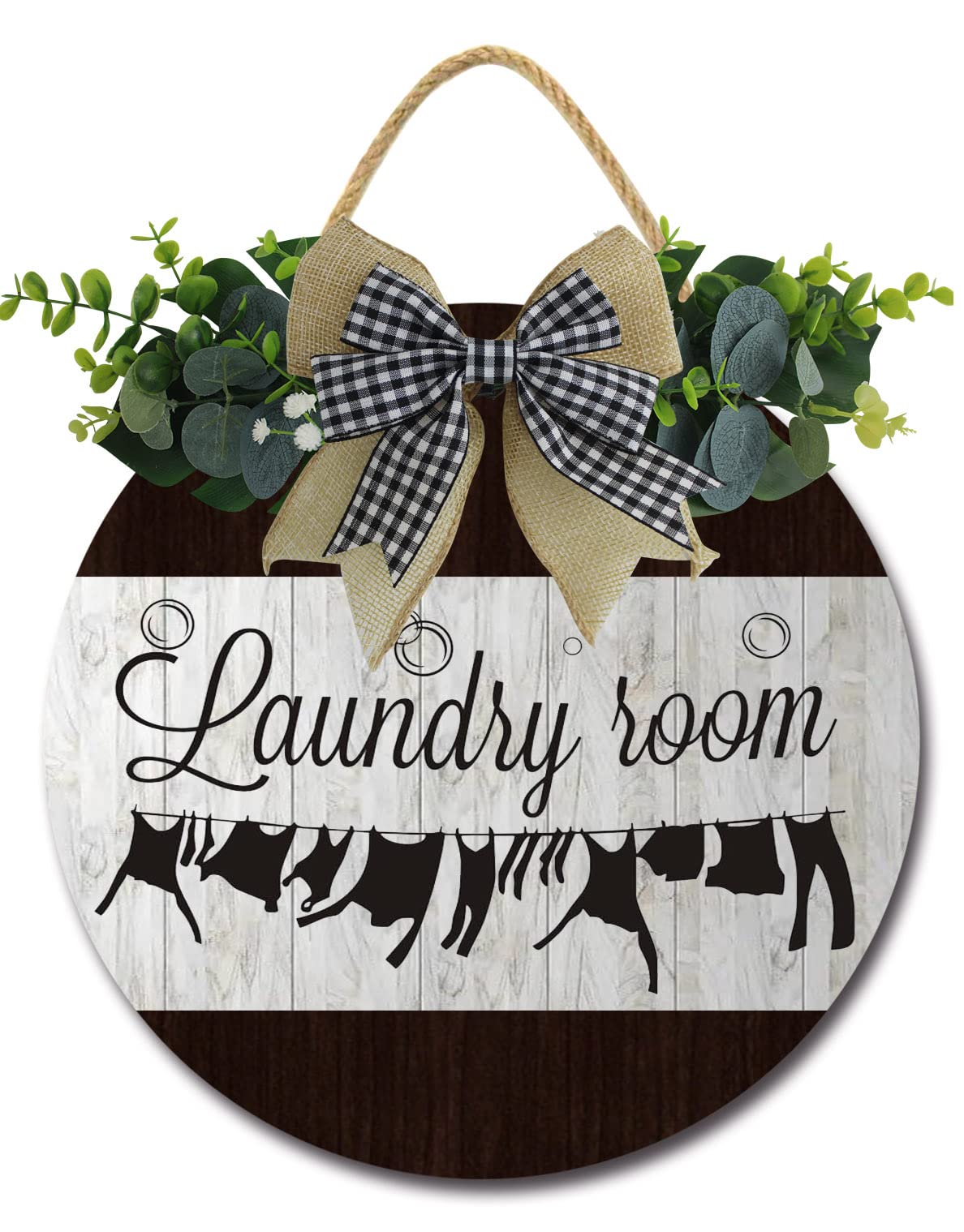 Sokomurg Laundry Room Sign Rustic Wooden Plaque Wreaths for Wall Door Funny Decor Vintage Hanging Sign for Laundry Room Wash House Farmhouse, 12IN