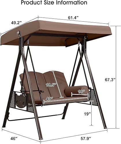 Miniatura 6 de PURPLE LEAF Columpio de lujo para porche de patio al aire libre de 2 asientos con marco de acero resistente a la intemperie, toldo inclinable