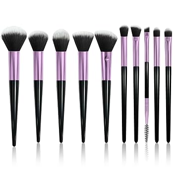 Makeup Brush Set, Premium Synthetic 10 PCS Makeup Brushes, Travel Makeup Brush Set with Soft Hairs, Makeup Brushes Set Professional for Blush, Eyeliner, Eyeshadow, Concealer, and Foundation Purple