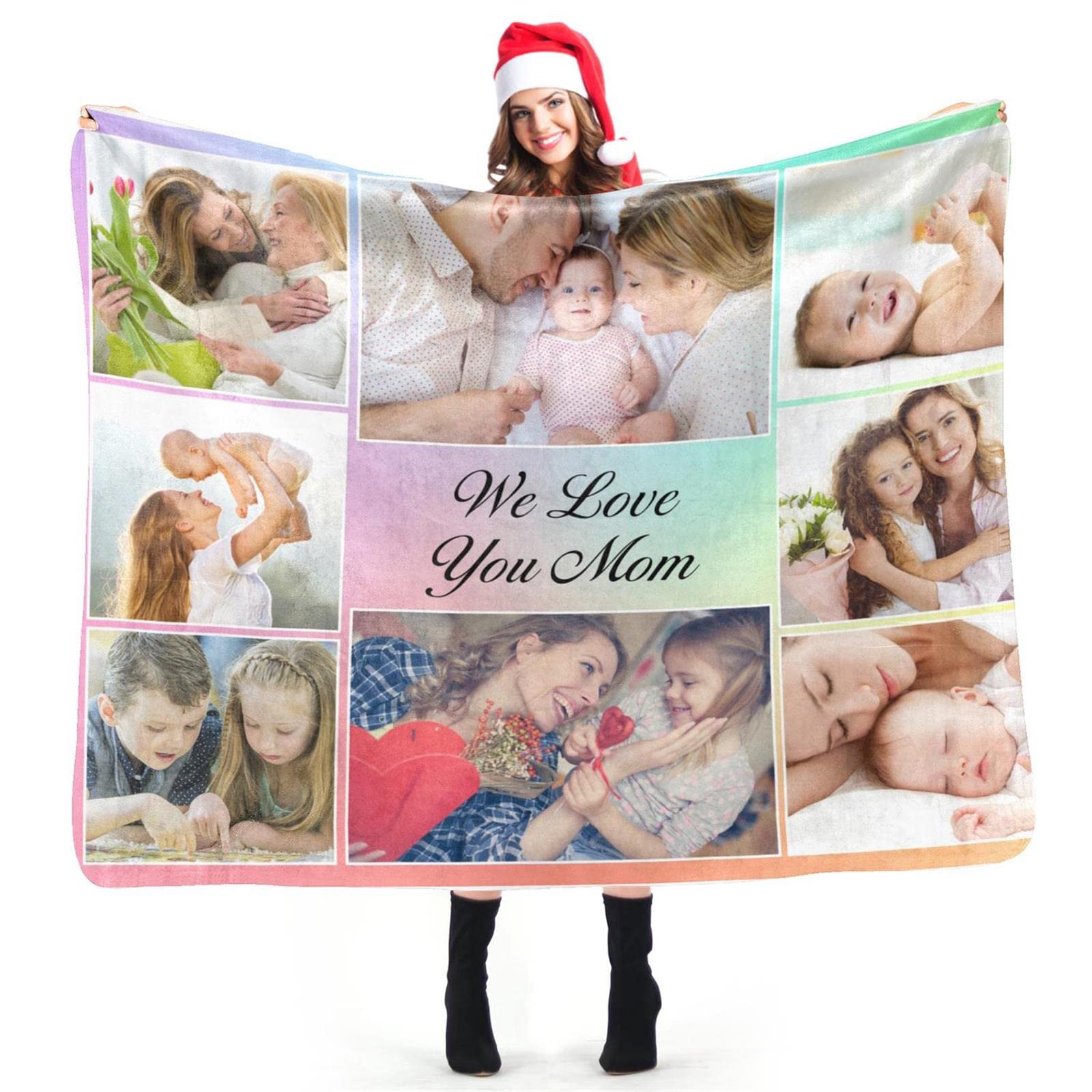 Bywexclesd Men's 8Photo Personalised Blankets For Adults Custom Photo Picture Blanket Throw Fleece Flannel Blanket Customised Throws, Valentines Birthday Anniversary Wedding Gifts For Him, Her, Family, 8 Photos, Full