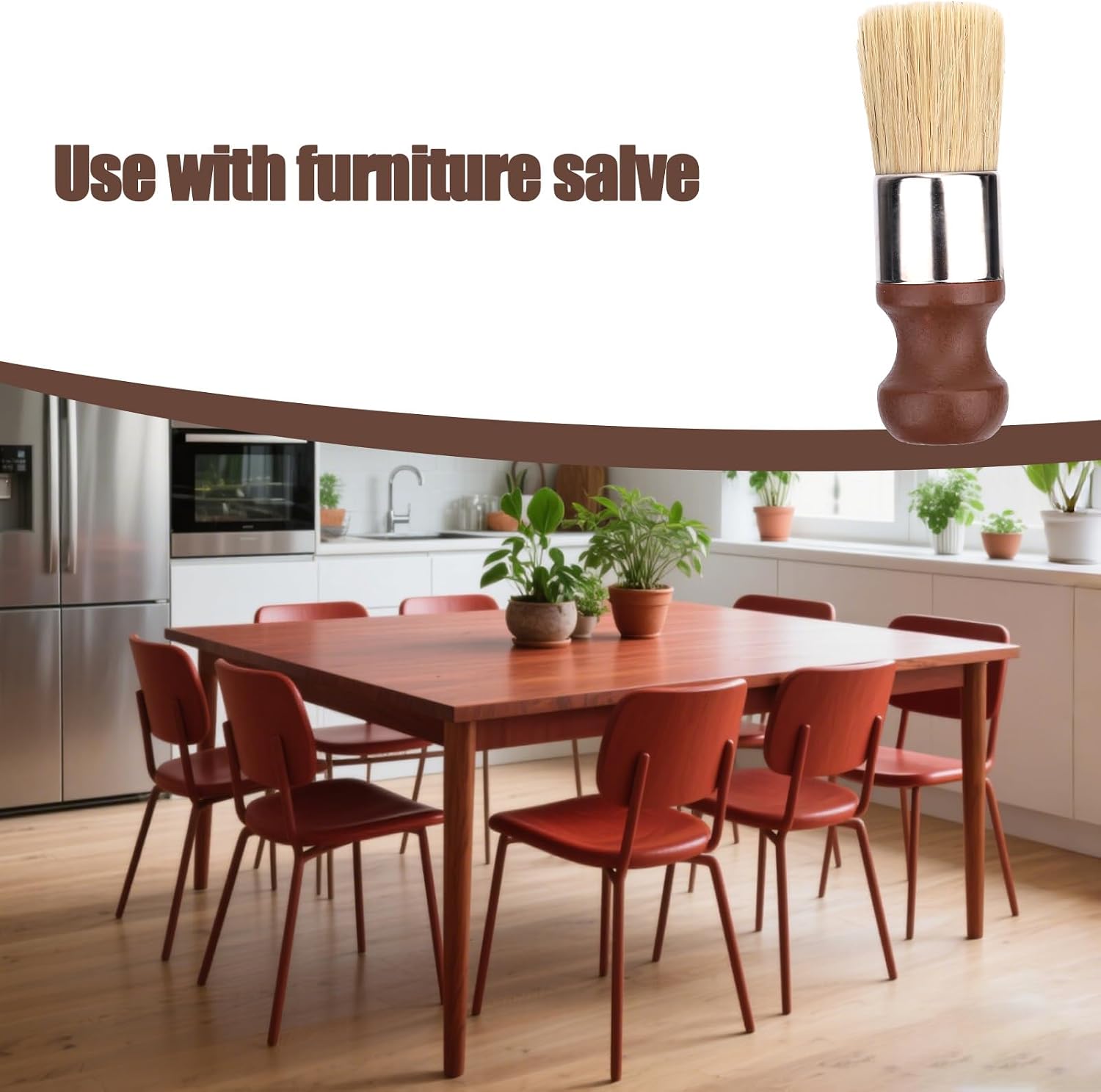 Gosknor 2pcs Short Handle Salve Brush for Furniture, Leather & Wood Care Cleaning Brush with Comfortable Handle & Soft Bristles Wax Brushing Tool for Home Car Interiors (Brown)