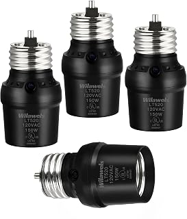 Light Sensor Socket, Automatic Dusk to Dawn Light Socket with 360° Sensor Rotation, E26 Bulb Base Adapter, Light Bulb Socket for Outdoor Lighting, UL Listed, Black, 4 Pack B01LSP406