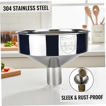 Large Mouth Funnel, 8-Inch Wide Stainless Steel Funnel for Kitchen Use, Seamless Design for Liquids & Dry Goods