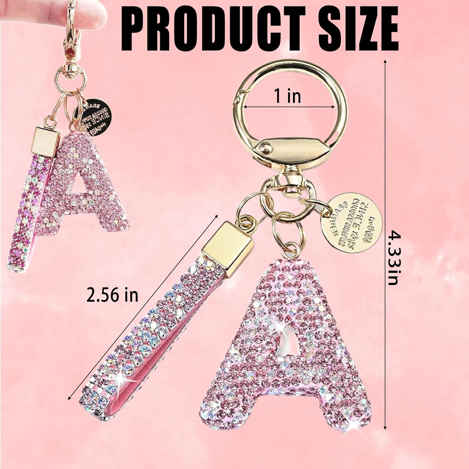 Key Chains Women Cute, Pink Letter A Keychain Wrist Personalized, Purse Charms, Bling Gift for Girls - Image 2