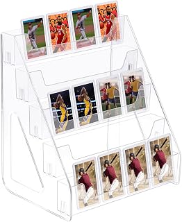 Upgraded 5 Tier Heightened Trading Card Display Rack, Clear Tabletop Sticker Display Holder for Sport Baseball/Basketball/Football Card, Postcards, Greeting Cards, Books, 2.36'' Layer Height