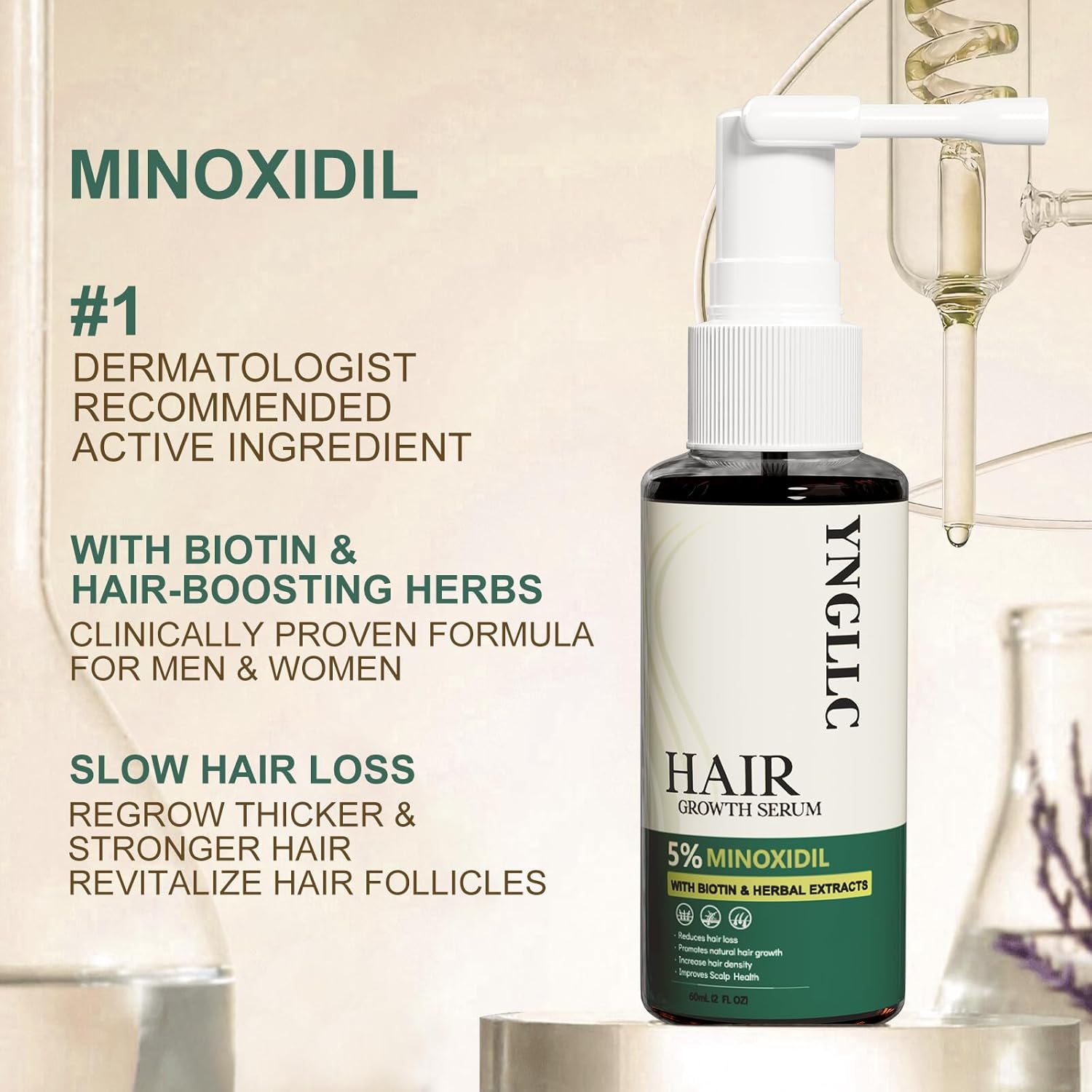 5% Minoxidil Hair Growth for Men and Women, Minoxidil Hair Loss Treatment Serum with Biotin & Herbal Extracts, Topical Hair Loss Treatment for Faster Stronger Thicker Hair Growth 2 Fl.oz - Image 2