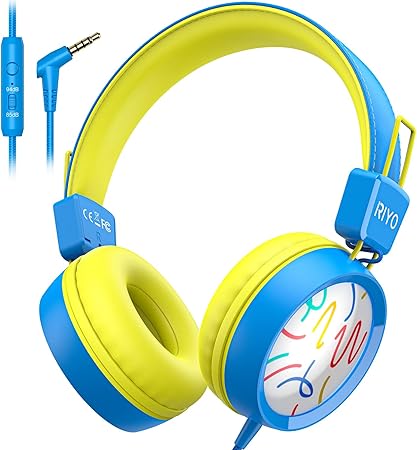 Amazon Co Jp Riyo キッズ ヘッドホン 子供用 ヘッドホン 折り畳み 音量制限 94db 85db 有線 マイク付き ステレオ かわいい 密閉型 ヘッドセット キッズヘッドフォン サイズ調節 オーバーイヤーヘッドフォン パソコン ゲーム機 Mp3 4 3 5mm ジャック ブルー 家電 カメラ