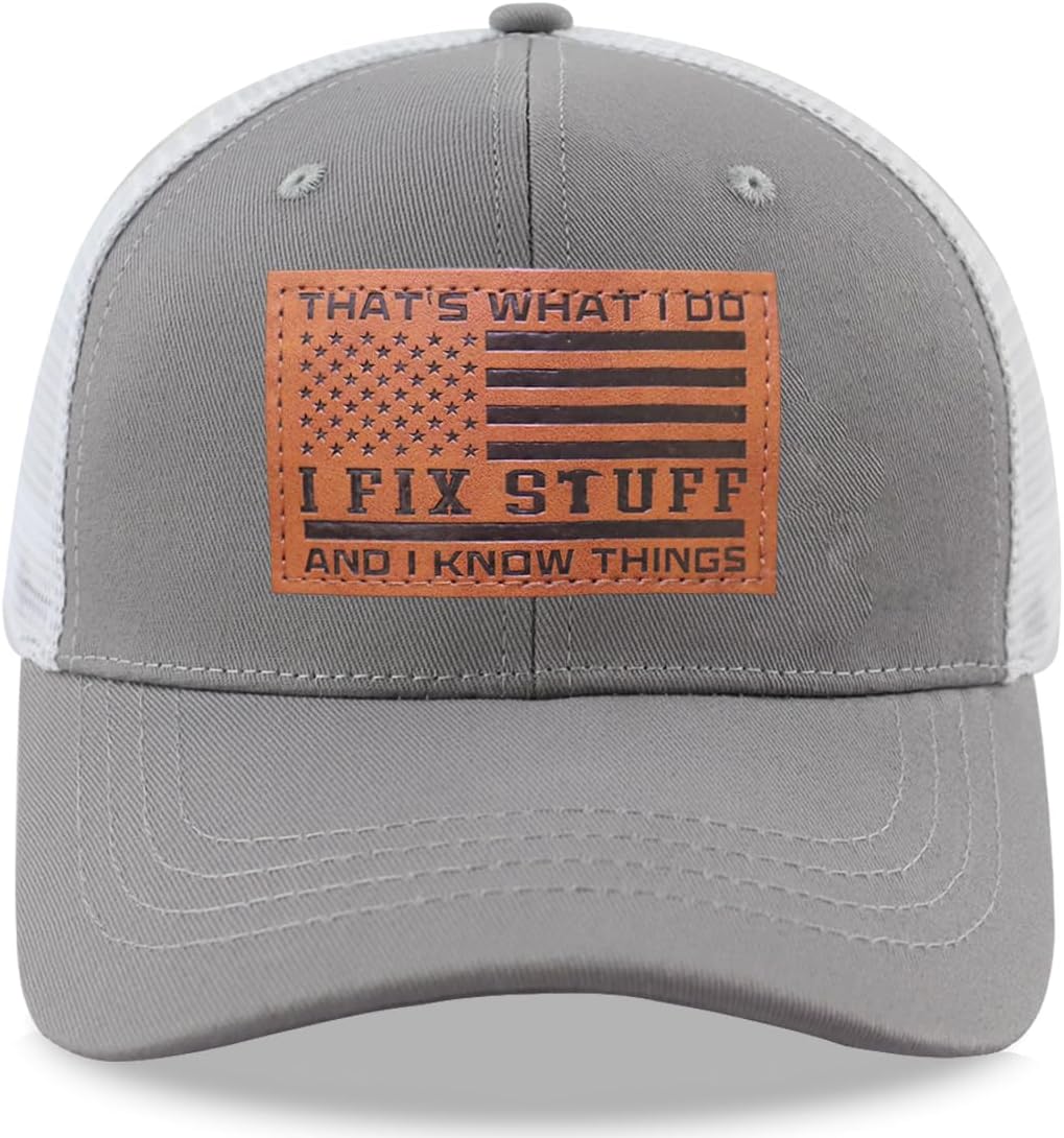 Leather That's What I Do I Fix Stuff and I Know Things Trucker Hats for Men Women, Adjustable Cotton Snapback Baseball Cap
