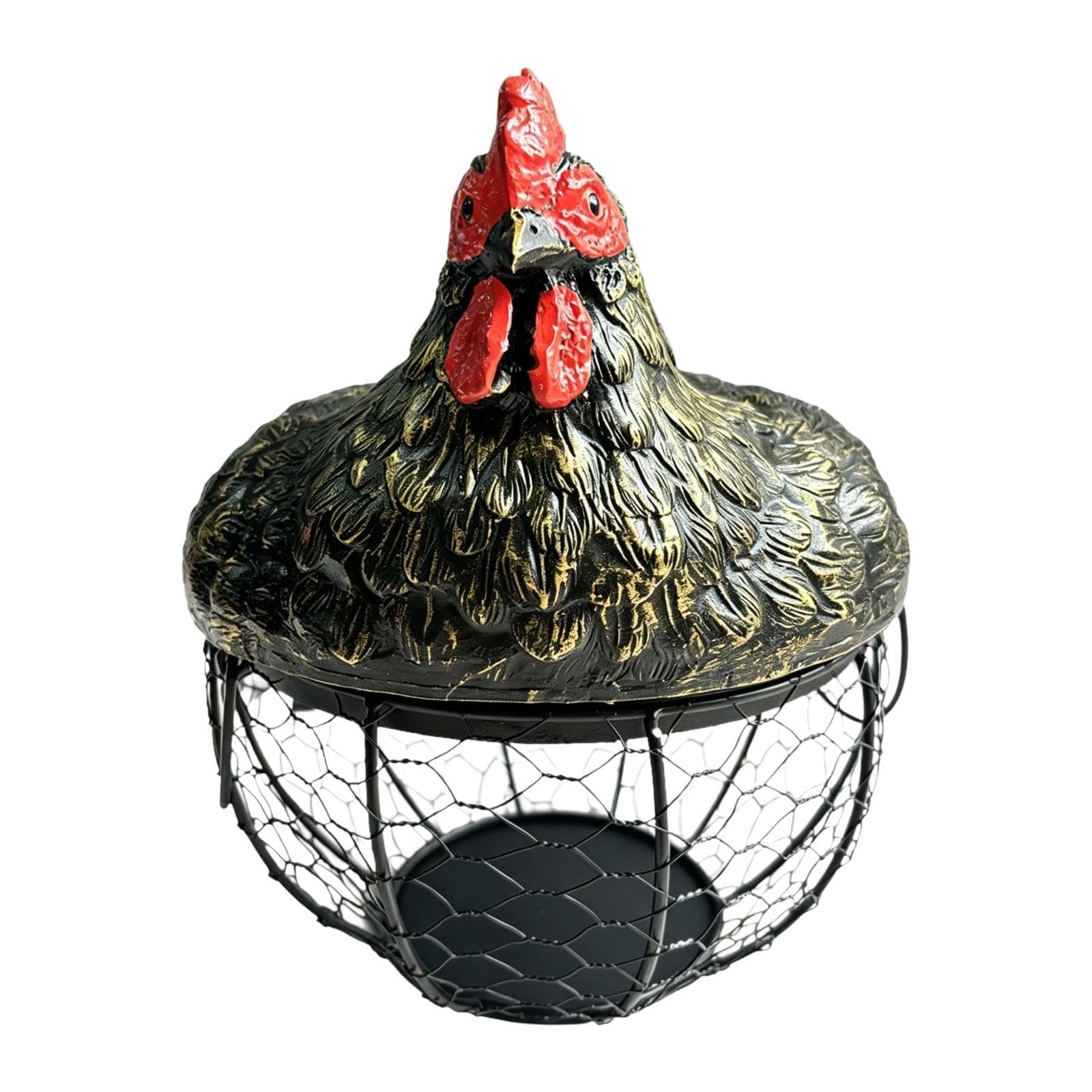 Canasta de huevos de alambre metálico dorado con tapa de resina decorativa para cocina