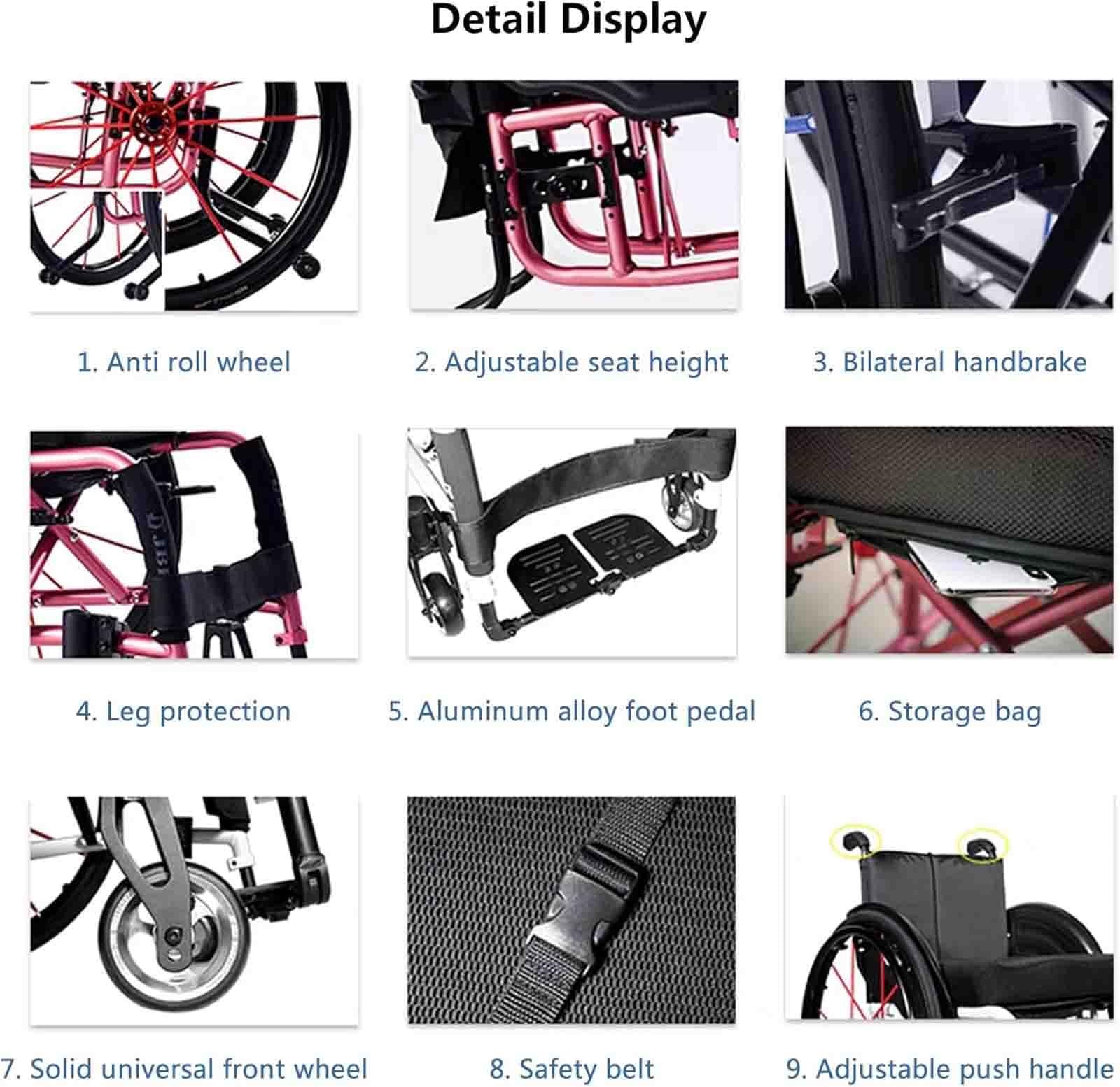 Silla de ruedas deportivas ligera,Plegable All-Terrain Ultra, Sillas de ruedas manuales autopropulsadas,Ruedas traseras de liberación rápida para adultos(Blue,36cm/14.2in)