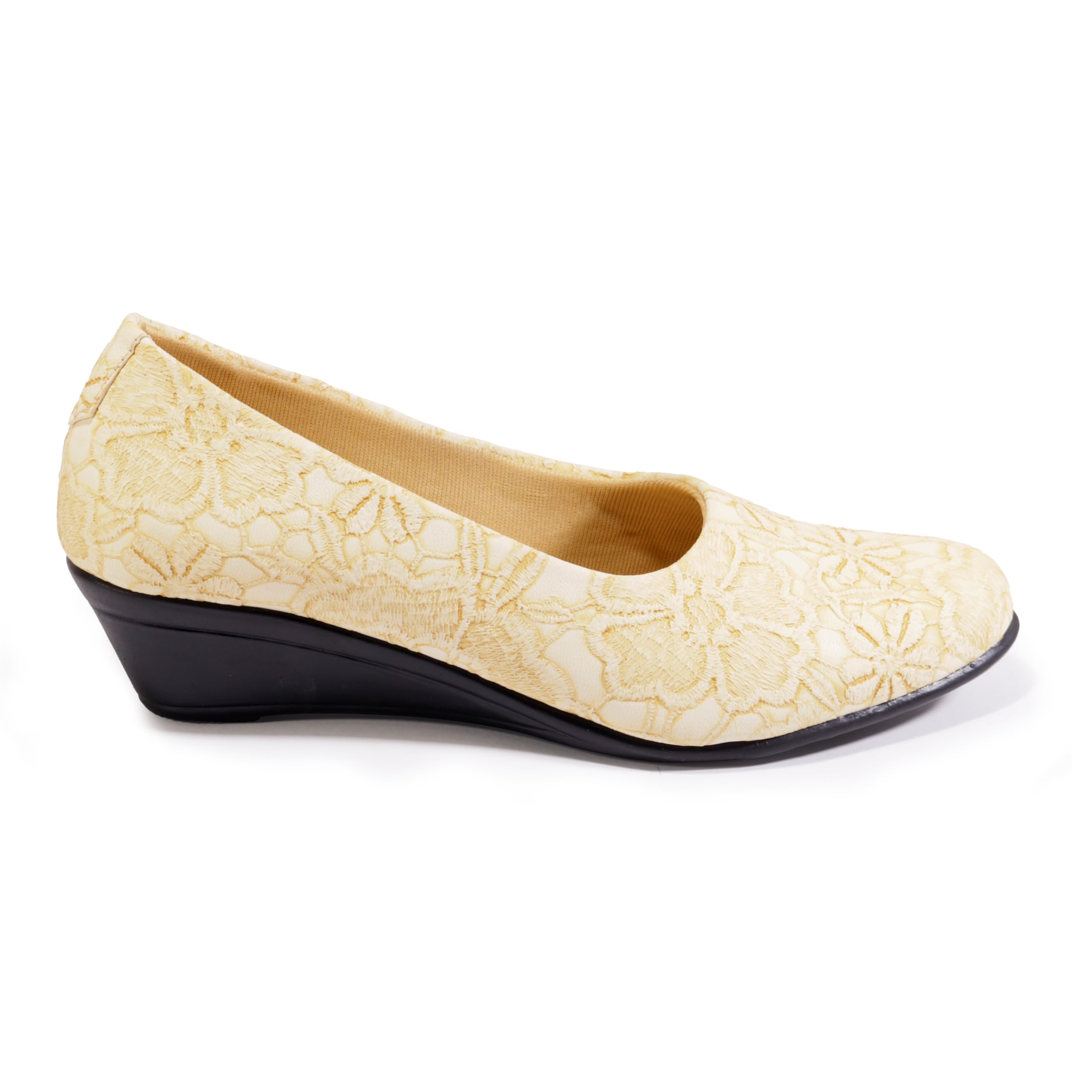 fullos beauty Women’s Floral‑Textured Wedge Belly | Memory‑Foam Cushioned Insole, 1.5‑inch Lightweight Anti‑Skid Heel, Breathable Faux‑Leather Upper | Everyday Office, Festive & Casual Wear, Sizes 3-8-picture-15