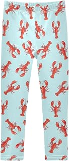 ODAWA Red Lobsters Blue Girl Leggings Full Length, Soft Casual Yoga Pants 7-8Y