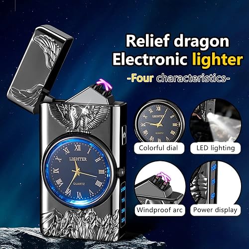 Miniatura 3 de GADATOP Eagle - Encendedor multifuncional, arco eléctrico, plasma, resistente al viento, iluminación LED de esfera luminosa de metal a la moda