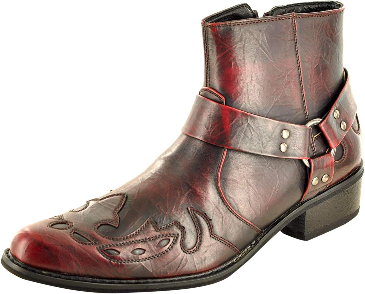 Mens Gents Pointed Toe Full Zip Western Cowboy Ankle Boots
