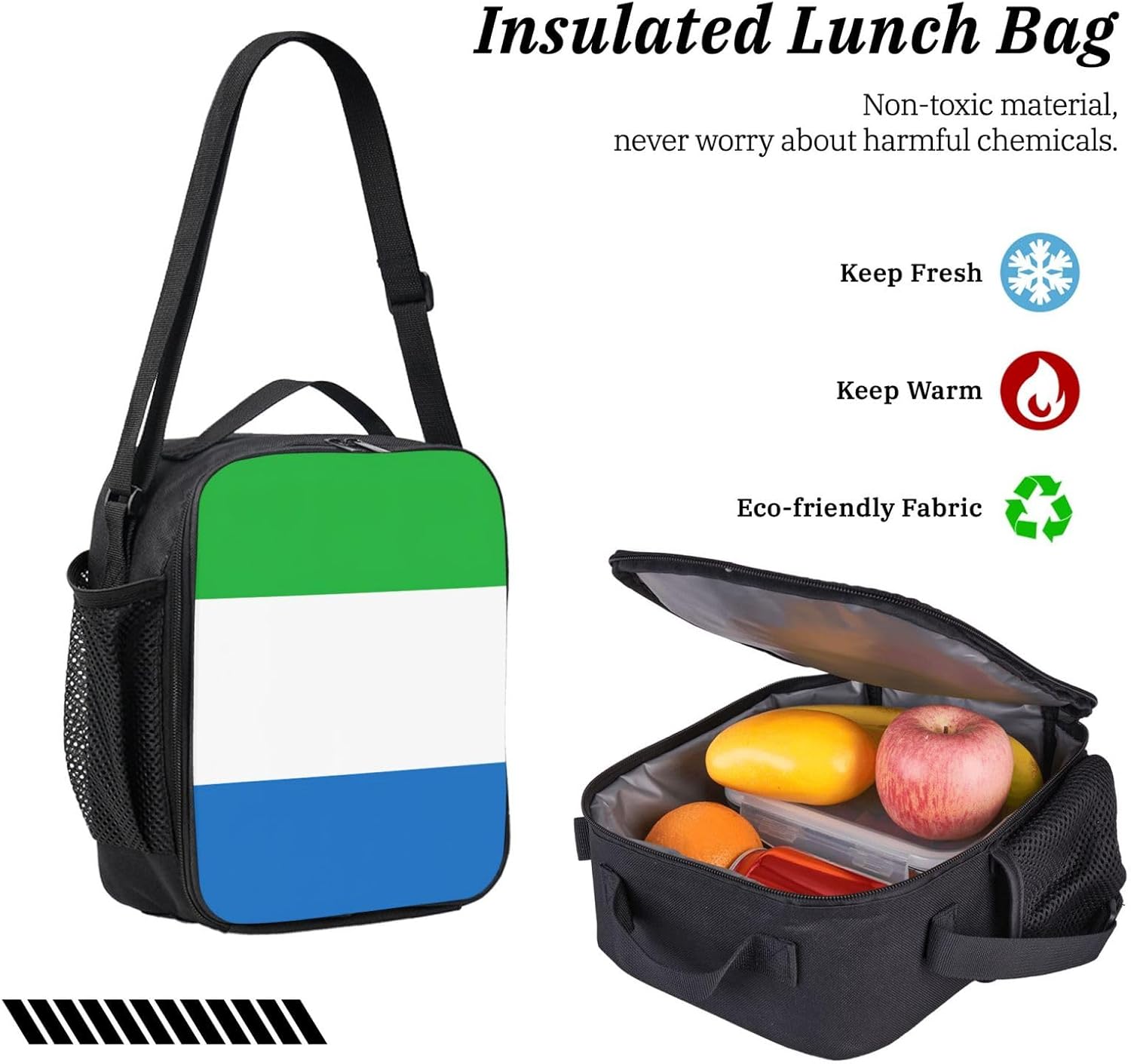 Sierra Leone flag print Shoulder Bookbags Lunch Bag and Pen Case 17 inches Backpack with Lunch Box, Cute Bookbag Set