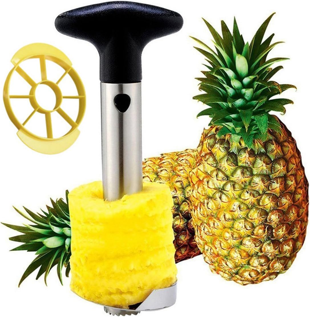 Tailbox Stainless Steel Pineapple Corer Slicer - Pineapple De-Corer, Cutter, Pineapple Peeler Stem Remover Blades for Easy Coring - All in Two Kitchen Gadget (Black)
