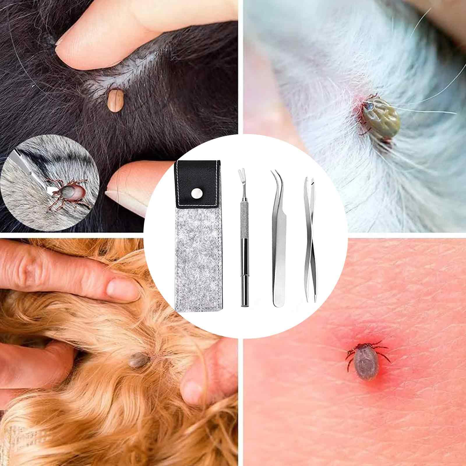 Crochet Tiques, Tique Remover Crochets à Tique avec 3 Ensemble de Qualité Professionnelle en Acier Inoxydable - Facile Supprimer Tiques
