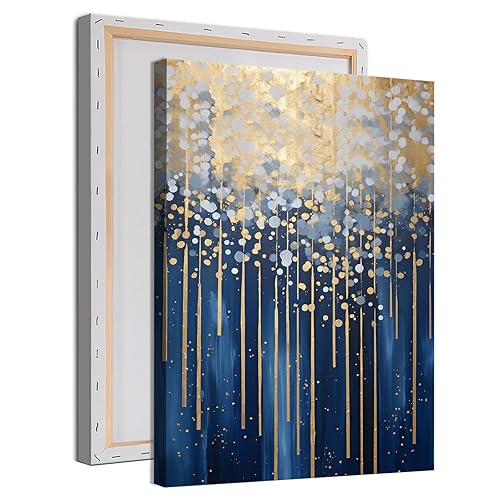 Wallvelart Blue Gold Abstract Wall Art Canvas Modern Painting Navy