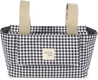 Walking Mum. Bolso organizador I Love Vichy. Bolsa de maternidad para silla de paseo. Asas cortas para fijar al carro. Color Negro. Medidas 31X17X12 cm.