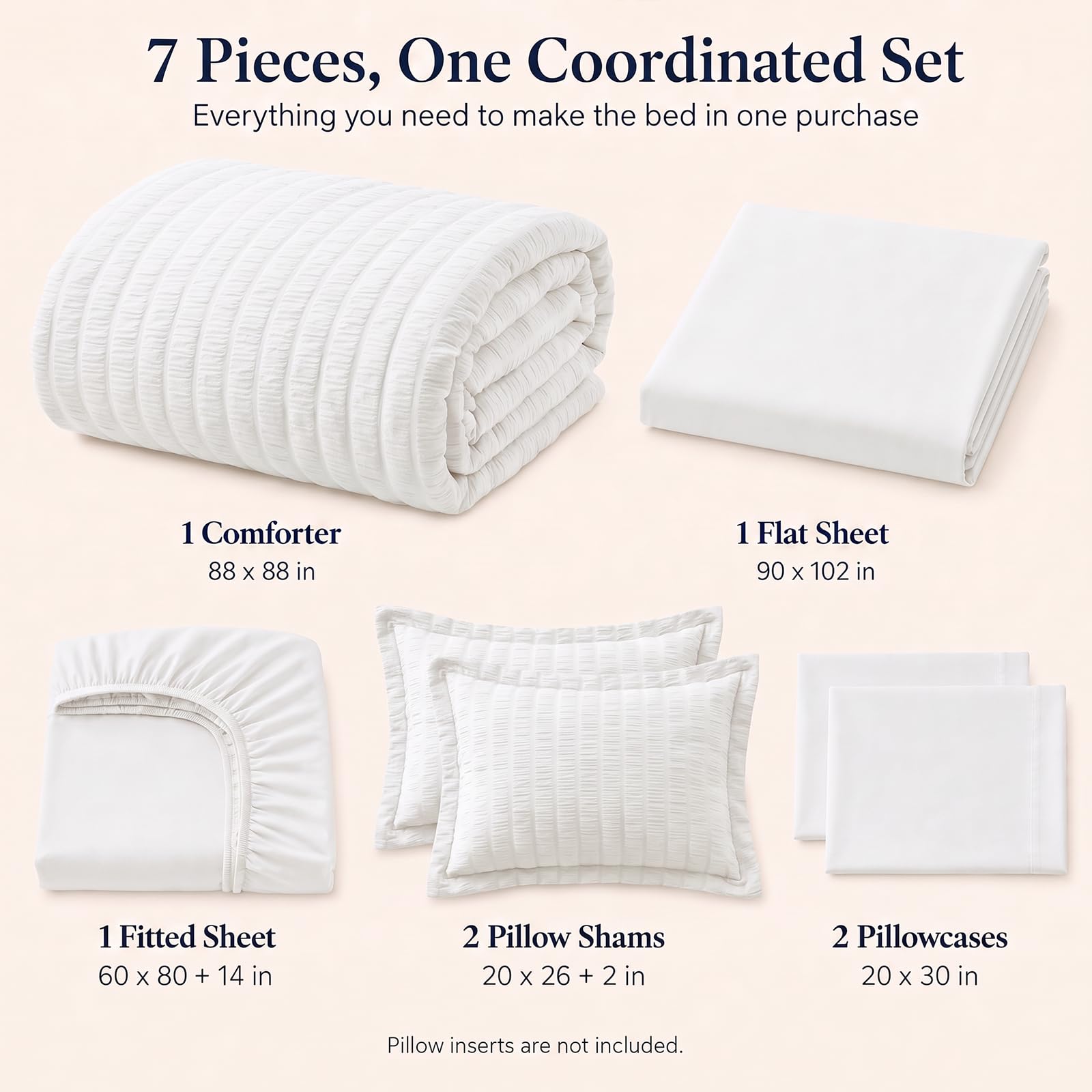 CozyLux Queen Comforter Set - 7 Pieces White Seersucker -2
