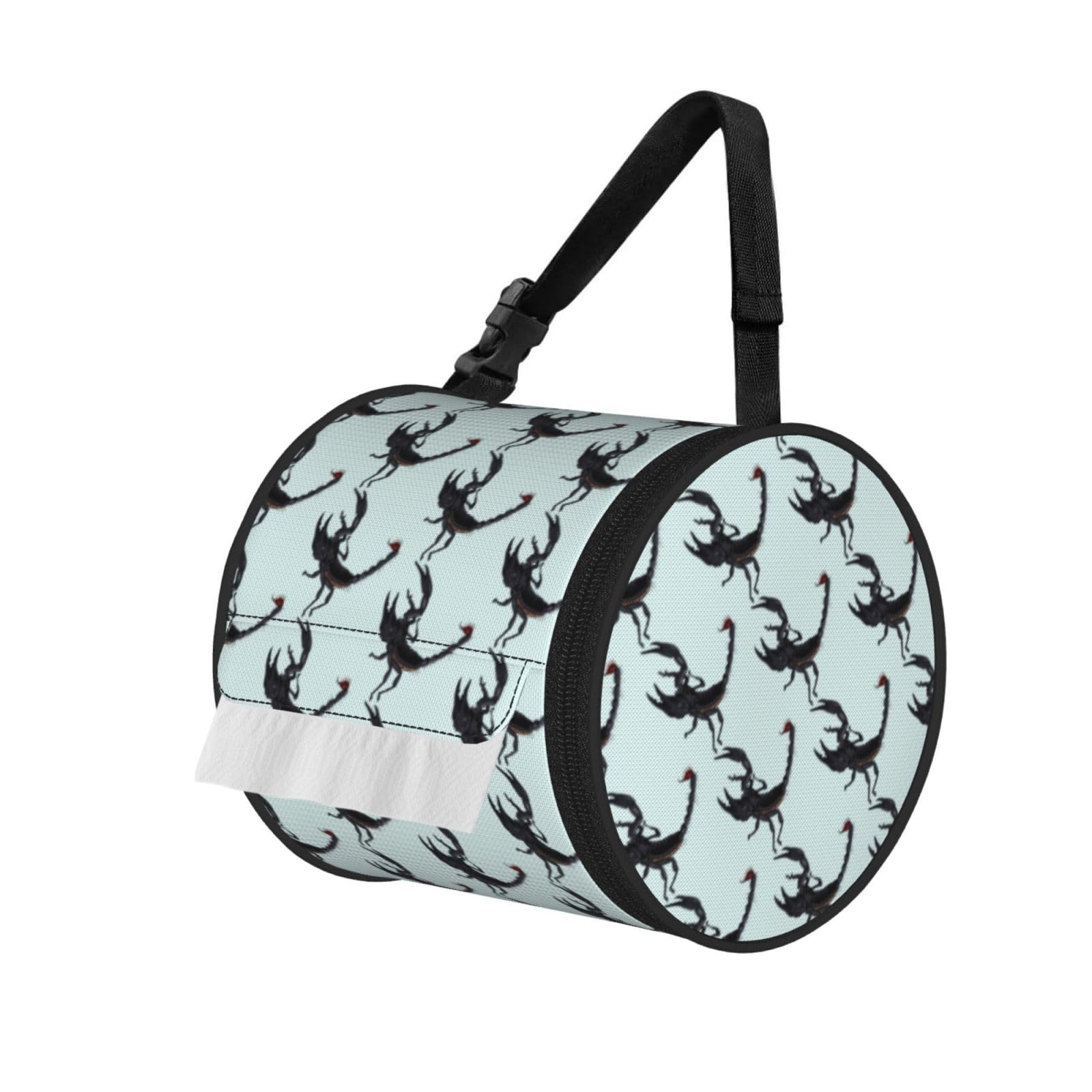 Scorpion Print Cylinder Tissue Holder Bag With Strap, Portable Roll Dispenser Case For Car Rv Camping