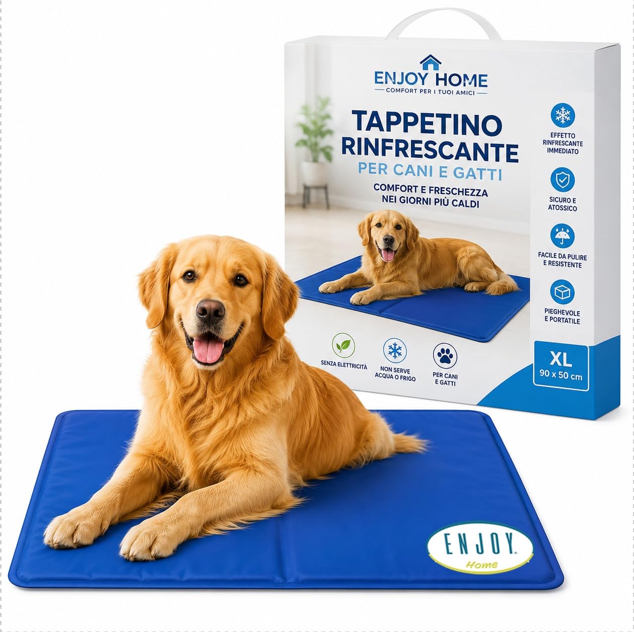 ENJOY HOME Tappetino Rinfrescante per Cani e Gatti – Tappeto Auto-Rinfrescante per Animali Domestici – Materassino Fresco Estivo per Cuccia, Auto e Divano – Misure 80 x 60 cm