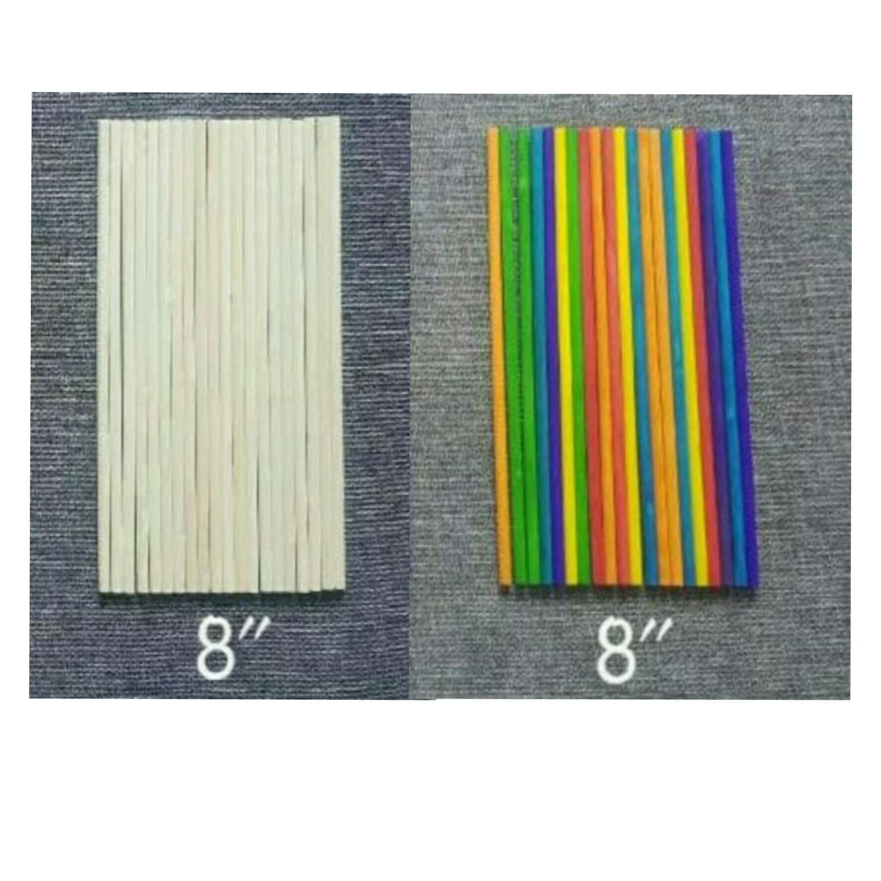 Bamboo Sticks, 8" Round, 2.5mm Diameter, Set of 40 (20 Natural, 20 Coloured) for Crafts, Model Building, Art & Decoration