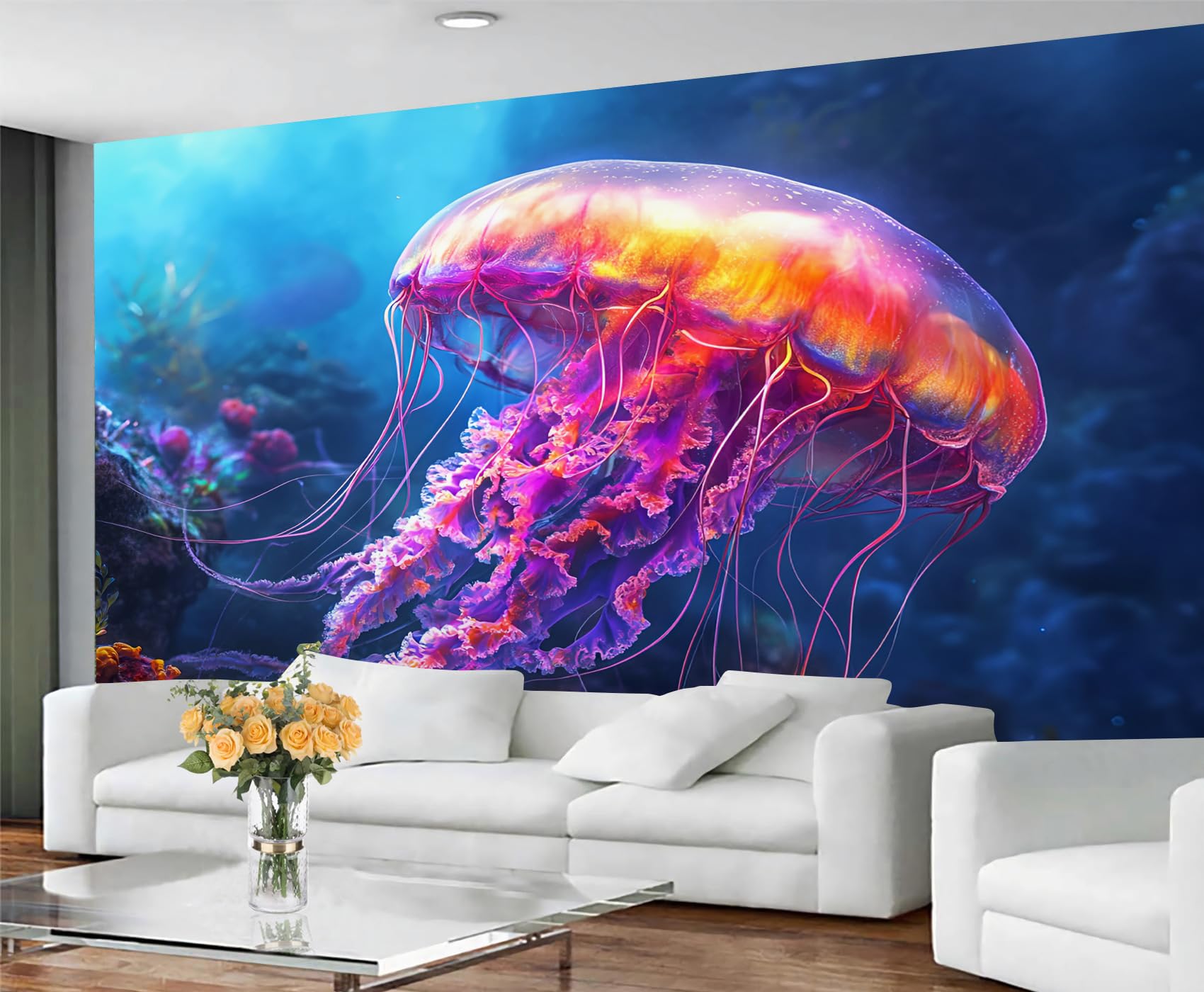 GIVLWF Wallpaper - Jellyfish Home Decor & Mural, Marine Life Bedroom Wallpaper, Colorful Jellyfish Wall Paper for Living Room, Large Wall Mural (Not Self-Adhesive) โ image 1