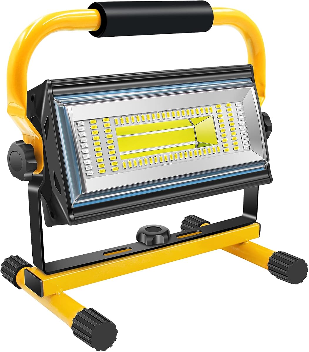 100W COB Rechargeable Work Light, 7000LM Cordless LED Work Lights, Waterproof Portable Flood Light with Stand for Outdoor Camping, Hiking, Garage, Car Repairing, Workshop Job Site Lighting