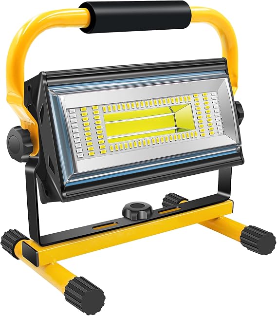 Tresda 100W COB Rechargeable Work Light 7000LM Cordless LED Work Lights Waterproof Portable Flood Light with Stand for Outdoor Camping Hiking Garage Car Repairing Workshop Job Site Lighting