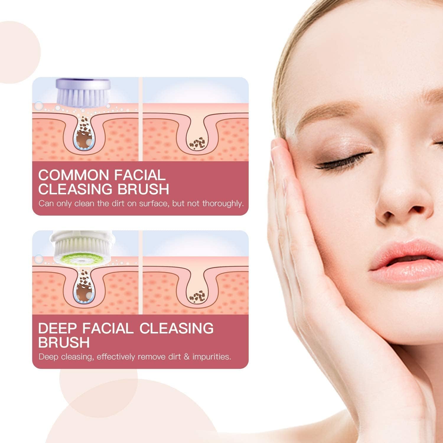 Facial Cleansing Brush Head Replacement, 4Pcs Compatible Facial Cleansing Brush Heads for Deep Cleansing, Gentle Exfoliating, Removing Blackheads, Massaging Skin